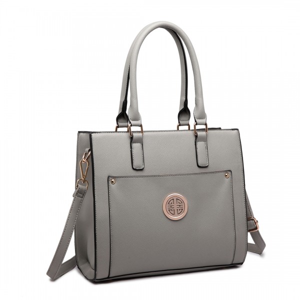LT1650 - Miss Lulu Textured Leather Look Square Pocket Shoulder Handbag Grey LT1650 - Miss Lulu Textured Leather Look Square Pocket Shoulder Handbag Grey